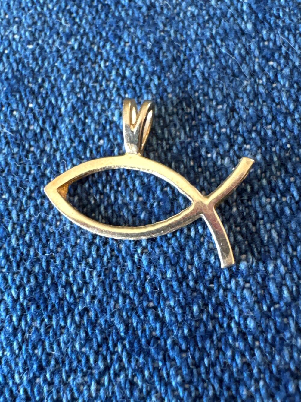 14k yellow gold Ichthus fish pendant